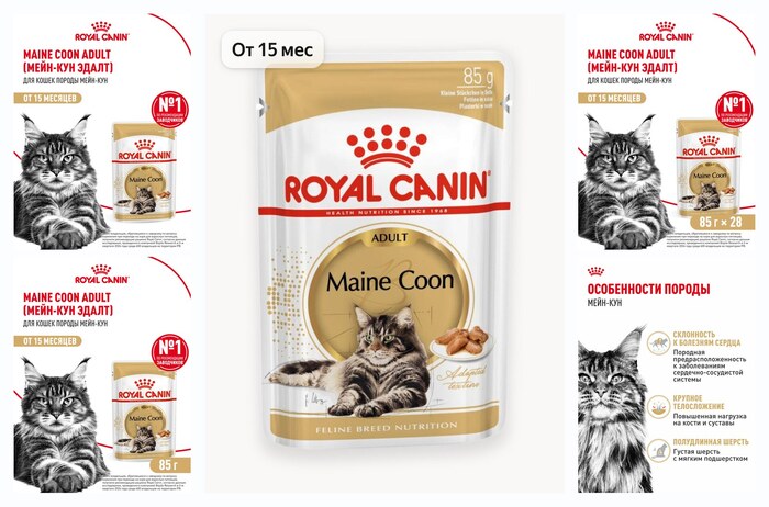 Влажный корм для кошек Royal Canin Adult для породы мейн кун кусочки в соусе, 28 шт по 85 г