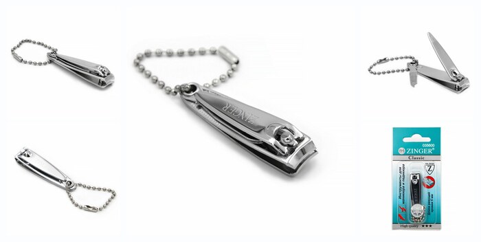 Книпсер для ногтей ZINGER SLN-602 FC Classic, 55 мм, с цепочкой и пилочкой, нержавеющая сталь, серебристый