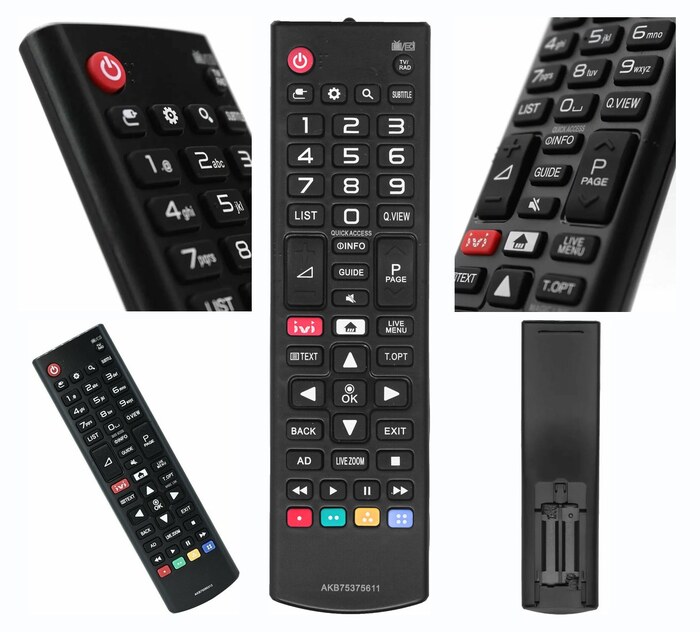 Пульт AKB75375611 для телевизора LG, работает без настройки, с батарейкам, черный