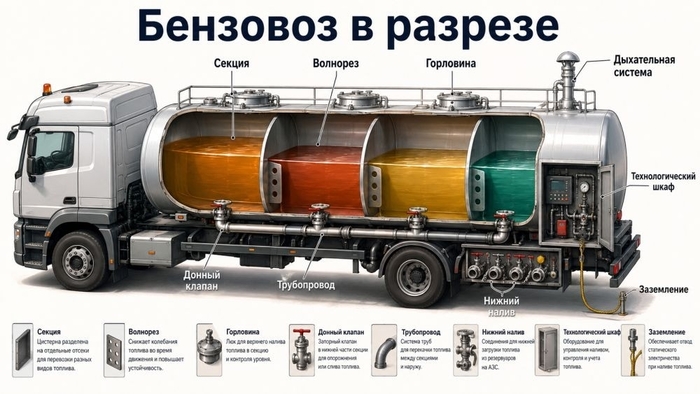 Бензовоз для разных видов топлива