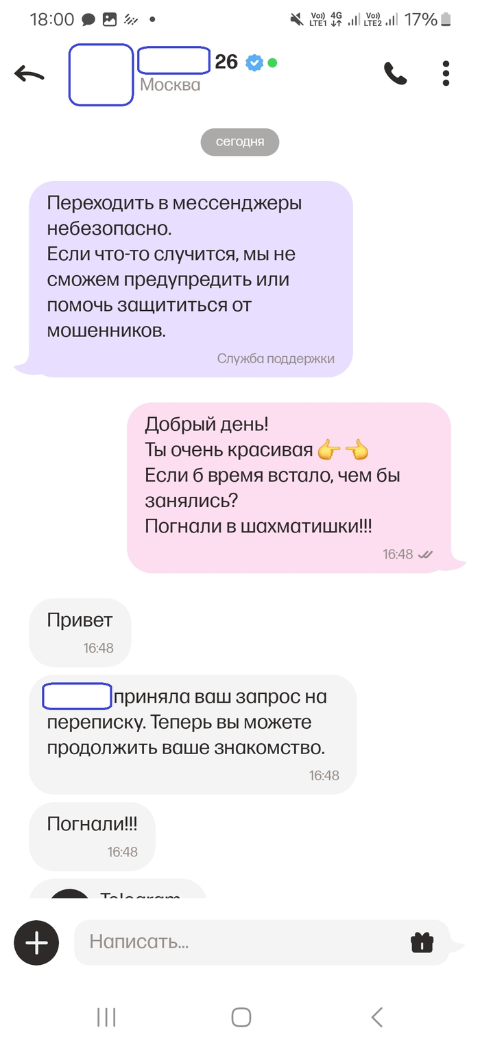 Скриншот был сделан уже после завершения диалога в телеграме, когда мне скинули чей-то паспорт