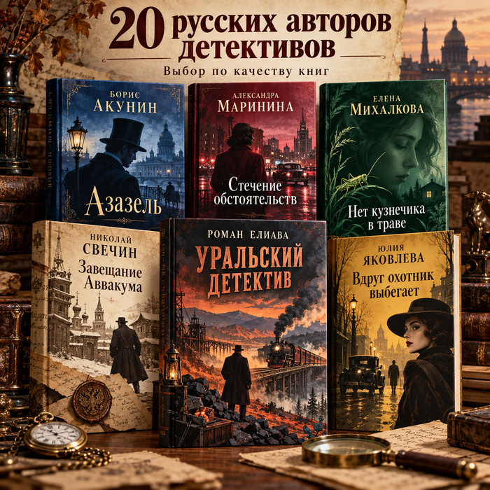 Рейтинг ТОП- 20 российских писателей детективов от 4 разных ИИ!