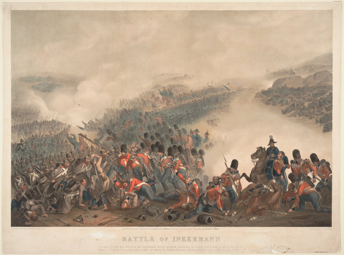 Орландо Нори. «Сражение при Инкермане 5 ноября 1854 года». Цветная литография, середина 1850-х годов.
