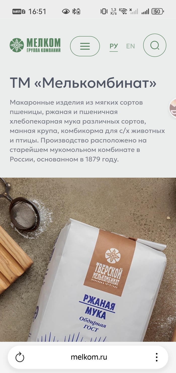 Скриншот сайта АО «ГК Мелком».
