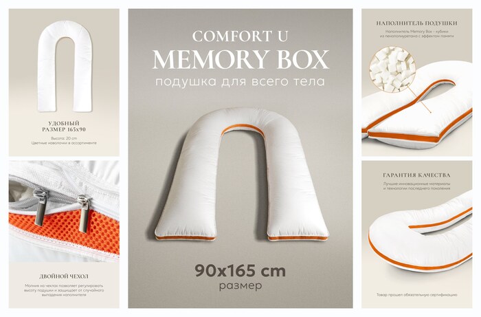 Подушка для всего тела 165*90 Espera ″Comfort U Memory Box″ для беременных