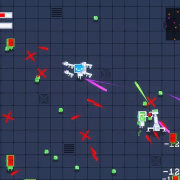 Glitch Hunter — это 2D-игра на выживание с бесконечными волнами врагов, турелями, роботами и ежедневными испытаниями. Играйте в браузере на ПК и мобильных устройствах. (скриншот 2)